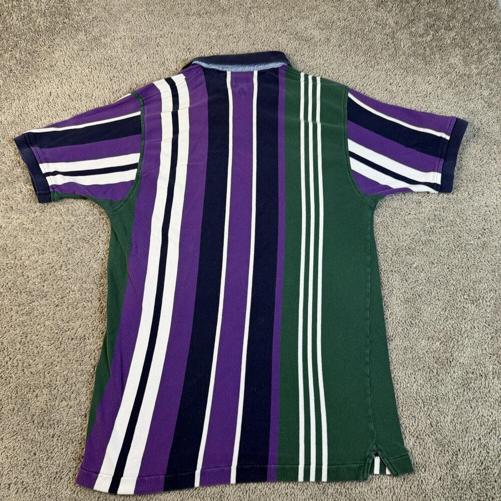 VTG Hathaway Polo Shirt Mens XL Green Purple Striped Short Sleeve 100% Cotton - Picture 5 of 8